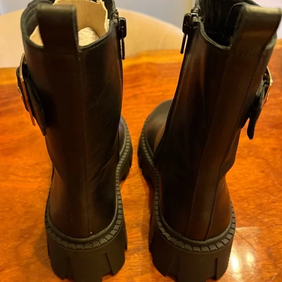 Steve Madden Sameera Black Leather Festival Platform Lug Sole Moto Boots Size 8 - Picture 12 of 15